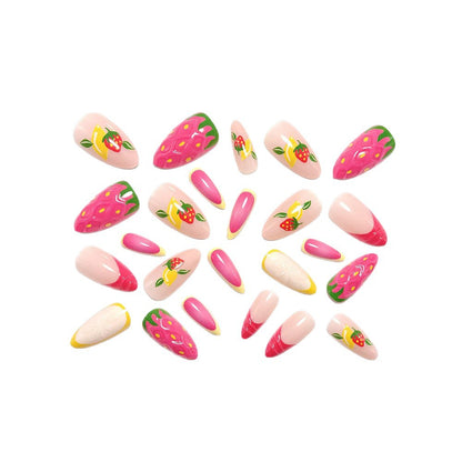 Artificial nails with fruit motif and glitter accents Acalora