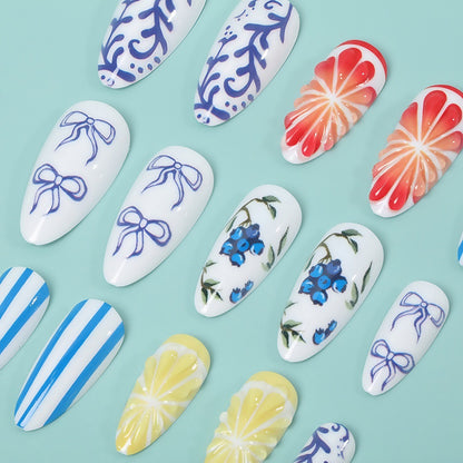 Artificial Nail Set with Handcrafted Floral and Graphic Designs Acalora