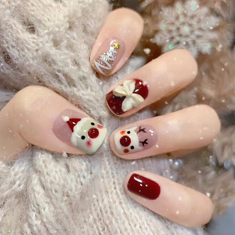 Festive Winter-Themed Press-On Nail Set Acalora