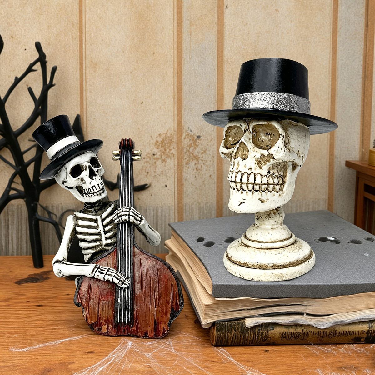 Stylish skeleton figure with top hat and black rose Acalora