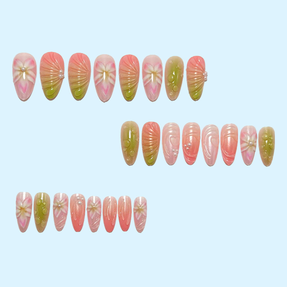 Artificial nails with 3D flower and pearl decorations Acalora