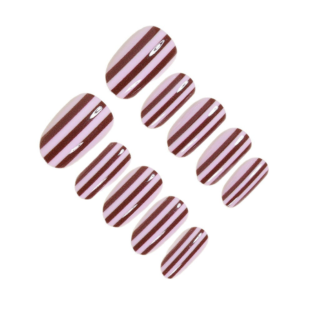 Elegant Striped Almond Press-On Nails Acalora