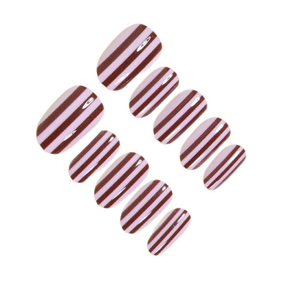 Elegant Striped Almond Press-On Nails Acalora