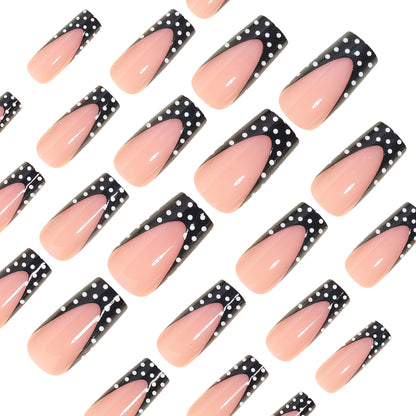 Elegant Polka Dot French Tip Press-On Nails Acalora