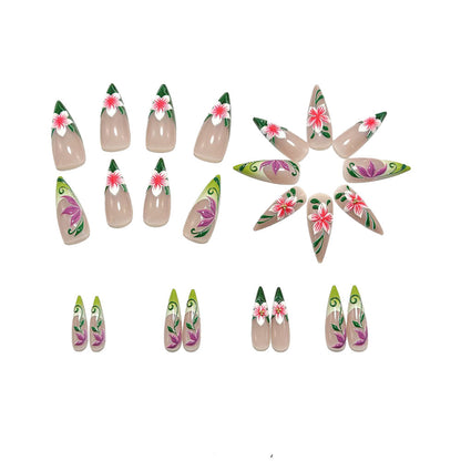 Artificial nails with intricate floral pattern and elegant gradient Acalora