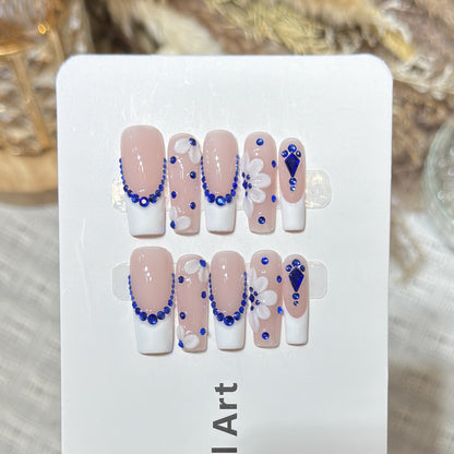 Decorative Press-On Nails with Floral and Gemstone Accents Acalora