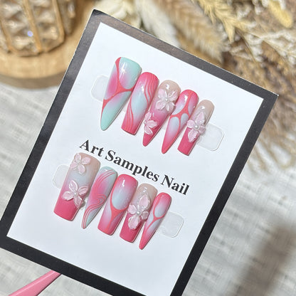 Decorative Stiletto Press-On Nails with Floral Designs Acalora