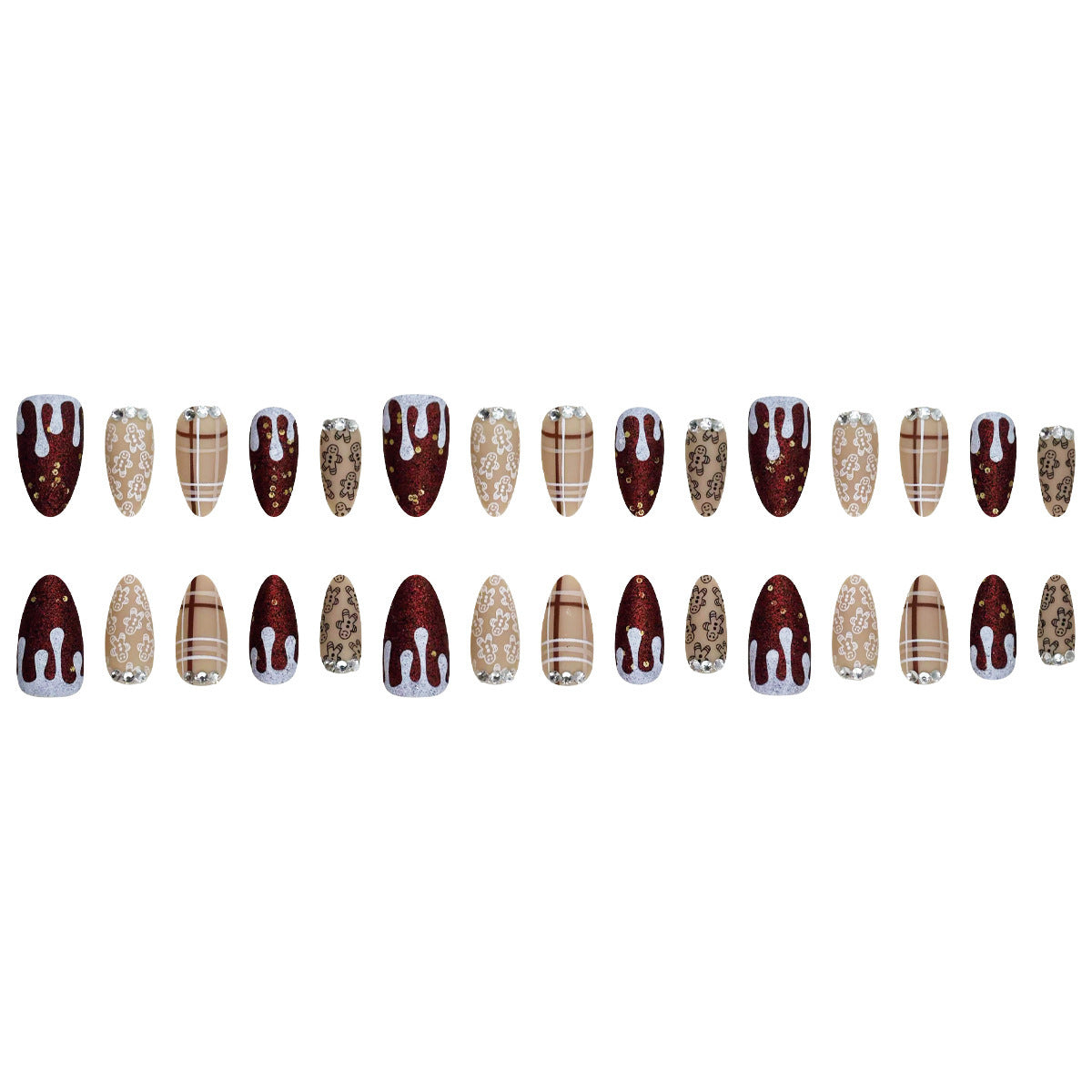 Festive Gingerbread Themed Press-On Nails Acalora