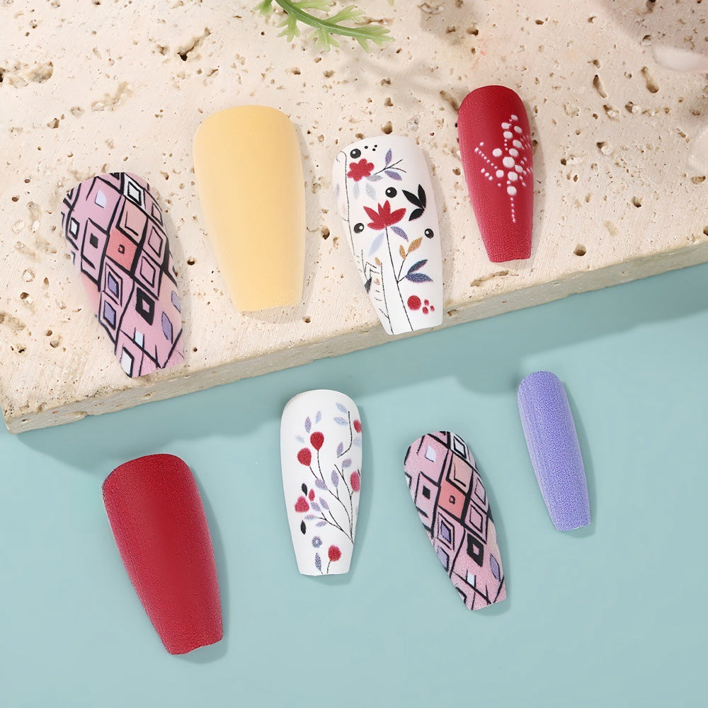 Artificial Nails Set with Floral and Geometric Patterns Acalora