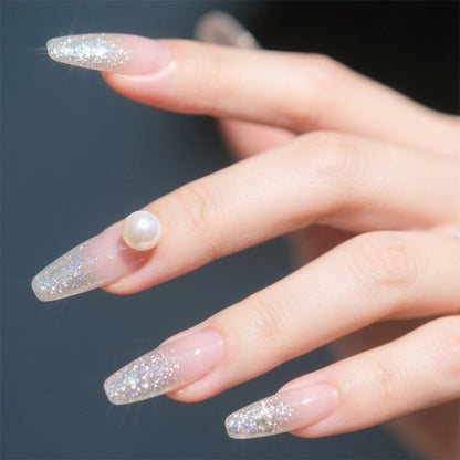 Elegant Press-On Nail Set with Glitter and Pearl Accents Acalora