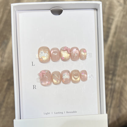 Whimsical Press-On Nail Art Set with Playful Character Designs Acalora
