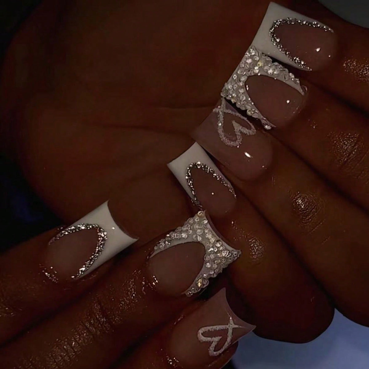 Decorative Rhinestone and Heart Design Press-On Nails Acalora