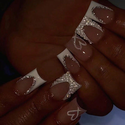 Decorative Rhinestone and Heart Design Press-On Nails Acalora