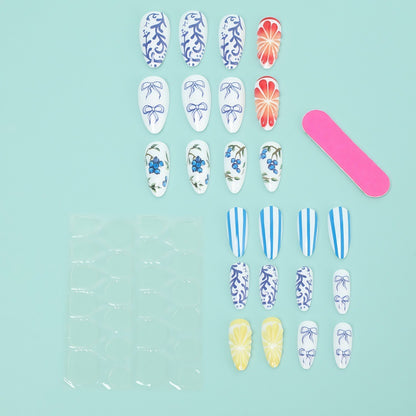 Artificial Nail Set with Handcrafted Floral and Graphic Designs Acalora