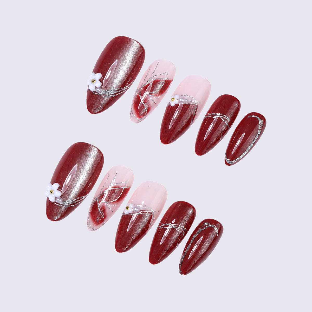 Decorative Press-On Nail Art with Floral Accents Acalora