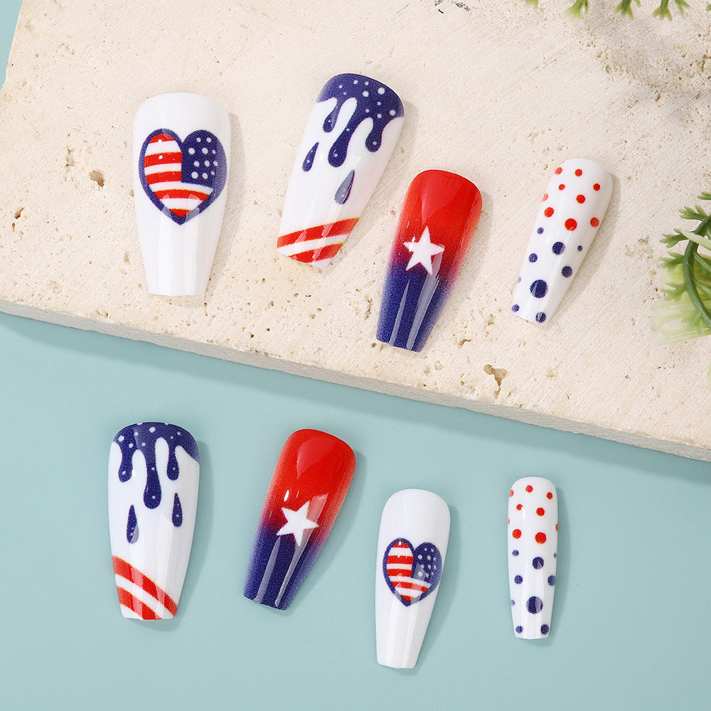 Artificial nails in patriotic heart design Acalora