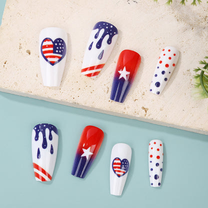 Artificial nails in patriotic heart design Acalora