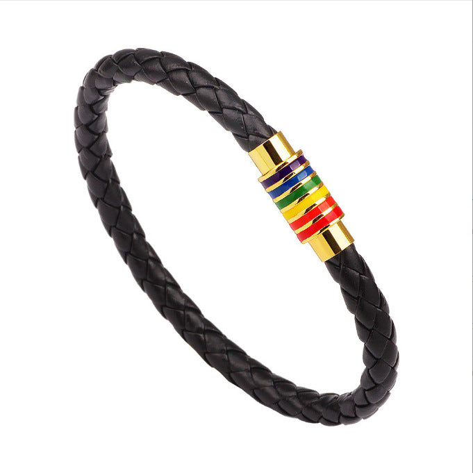 Leather Braided Bracelet with Colorful Accent Acalora