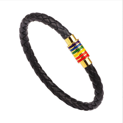 Leather Braided Bracelet with Colorful Accent Acalora
