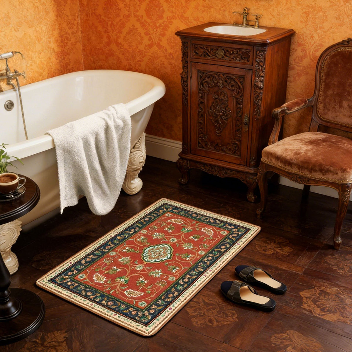 Floral-Patterned Luxury Bath Mat Acalora