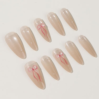 Elegant Stiletto Press-On Nail Set with Bow Accents Acalora