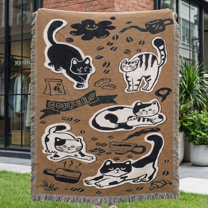 Whimsical Cat-Themed Throw Blanket