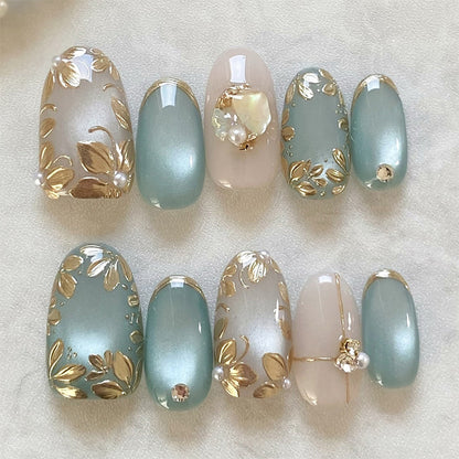 Decorative Press-On Nail Collection with Floral Accents Acalora