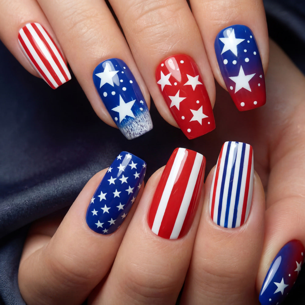 Artificial nails with patriotic star and stripe design Acalora