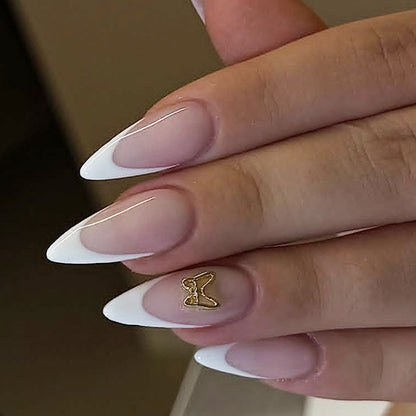 Fashionable Press-On Nail Set with Elegant French Tips and Decorative Accents Acalora