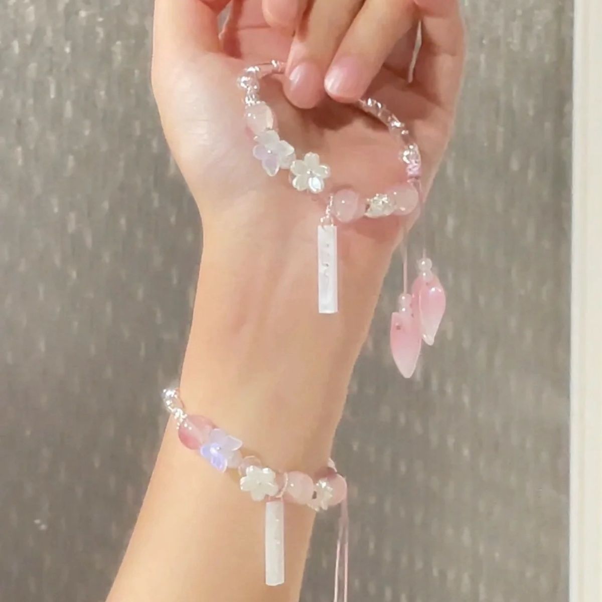 Floral Beaded Charm Bangle Bracelet Acalora
