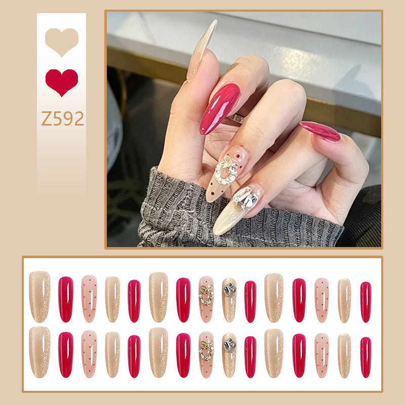 Artificial nail set with sparkling crystal accents and elegant color gradients Acalora