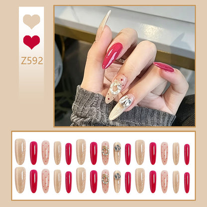 Artificial nail set with sparkling crystal accents and elegant color gradients Acalora