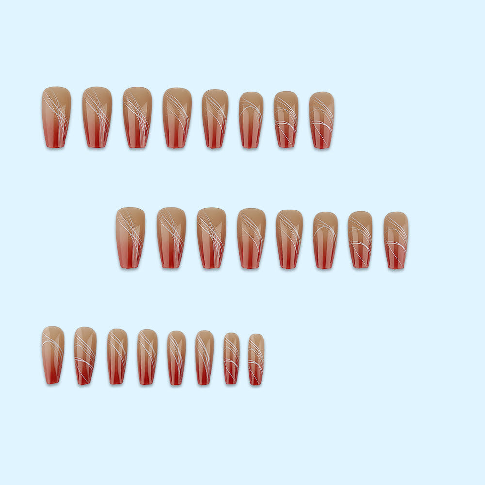 Artificial nails in elegant ombre design with fine lines Acalora