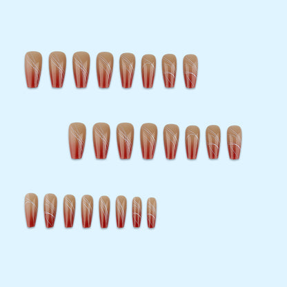 Artificial nails in elegant ombre design with fine lines Acalora