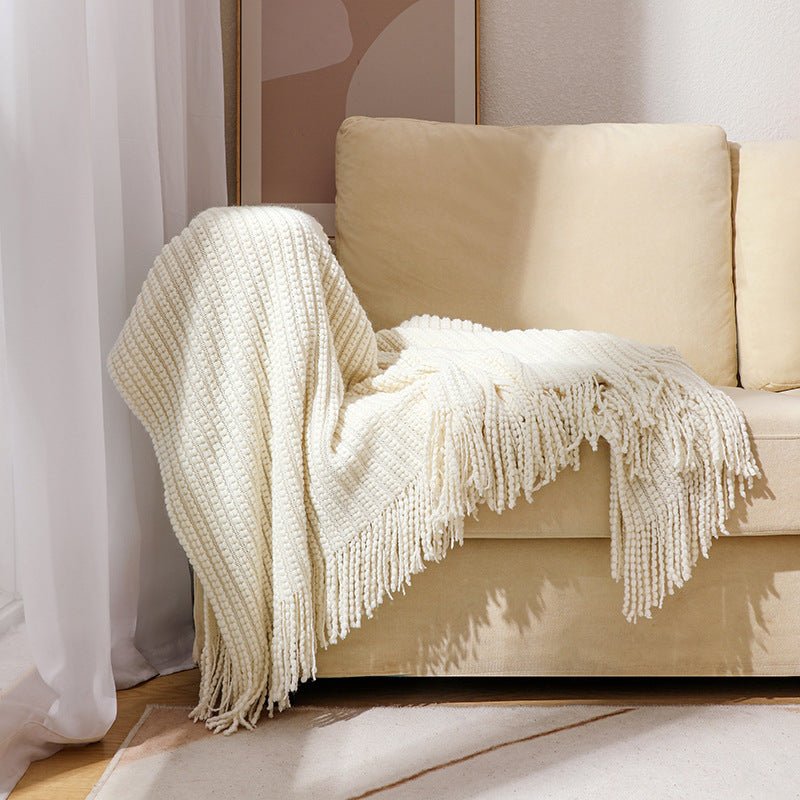 Unisex Luxurious Textured Fringe Throw Blanket
