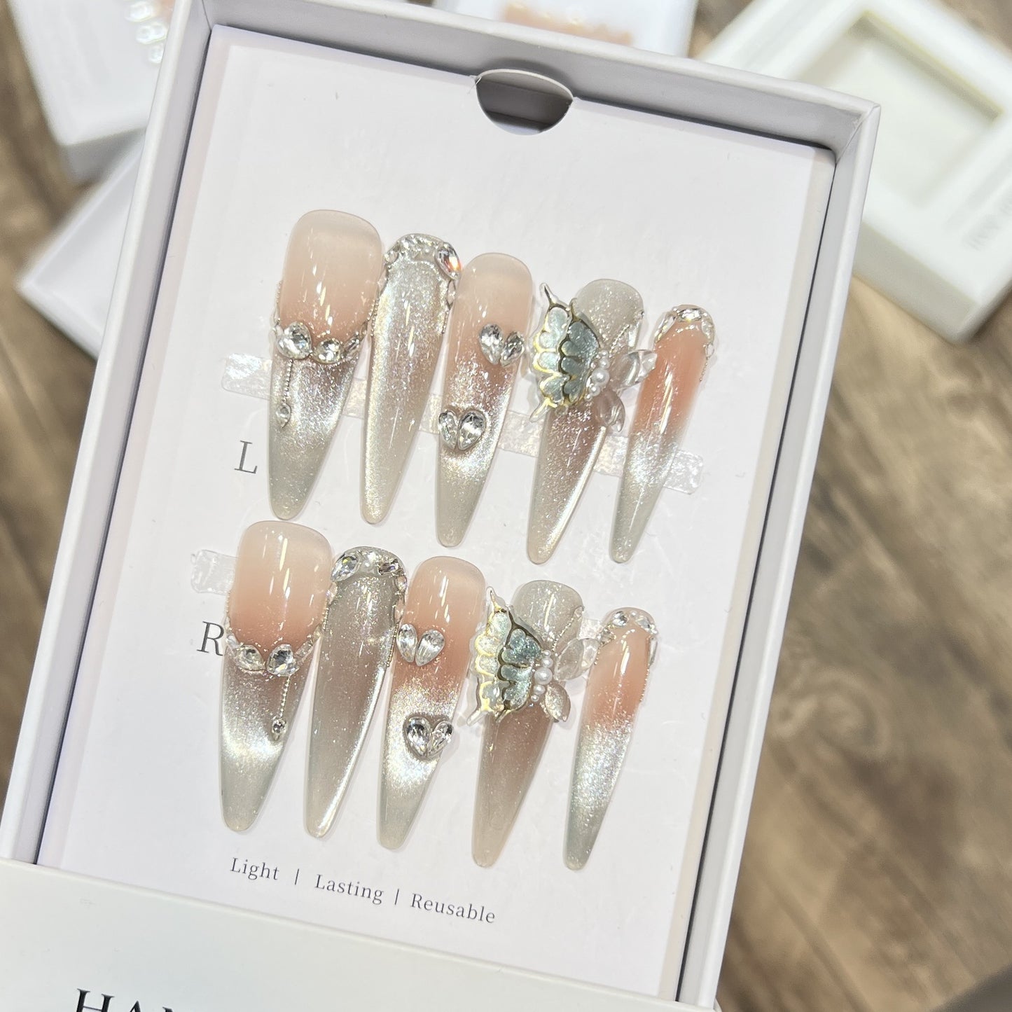 Decorative Stiletto Press-On Nail Art Set with Butterfly Accents Acalora