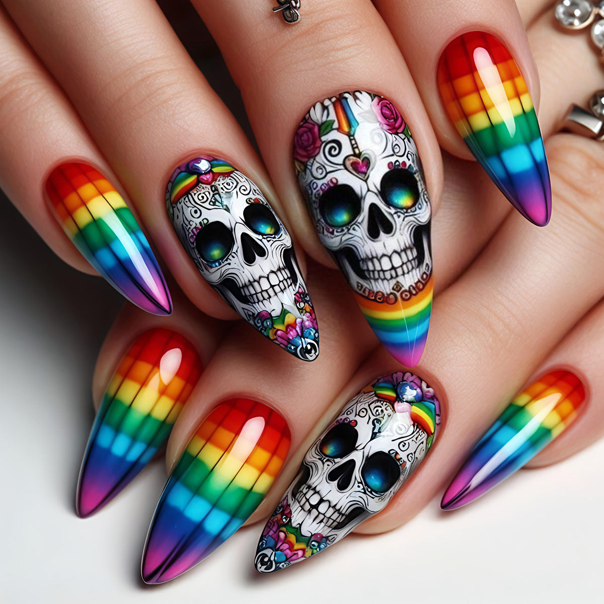 Artistic Skull-Pattern Nail Art Acalora