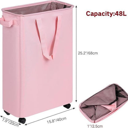 Foldable laundry basket with wheels and practical lid Acalora