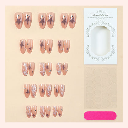 Artistic Press-On Nail Set with Star and Pearl Accents Acalora