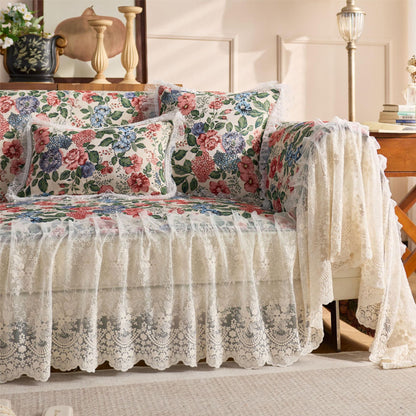 Floral Lace Embellished Sofa Cover