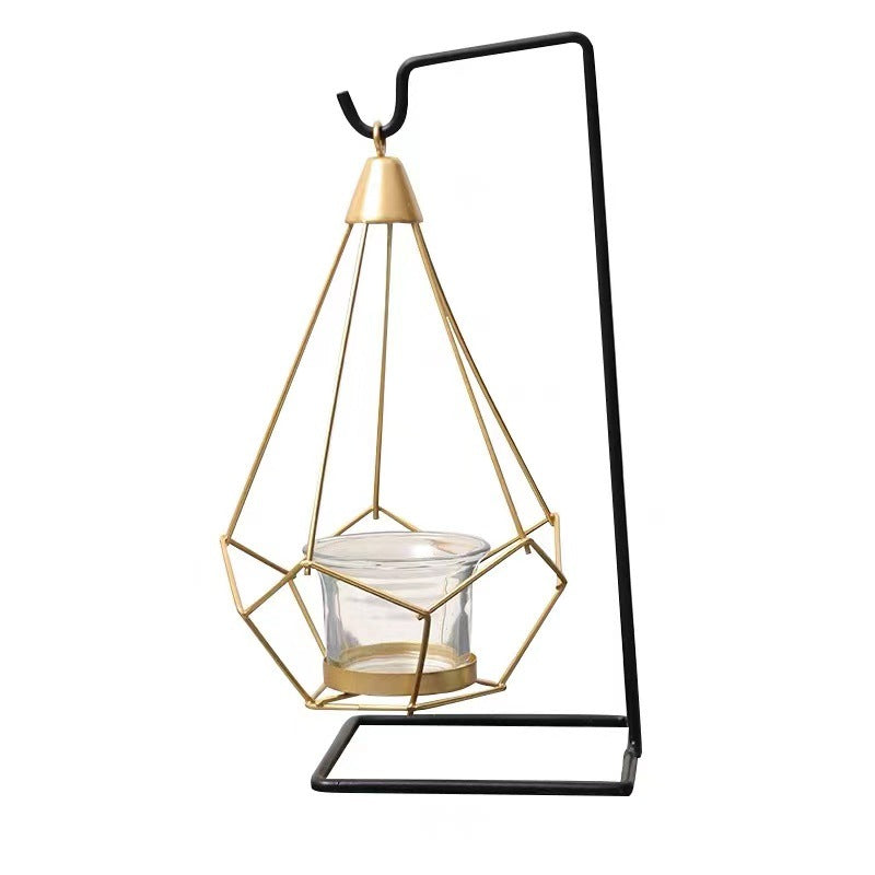 Decorative Geometric Hanging Tealight Candle Holder Set with Metal Stands and Glass Votives Acalora
