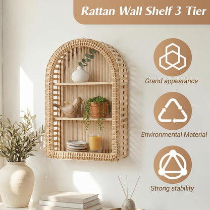 Round Wall Shelf Made of Natural Rattan Acalora