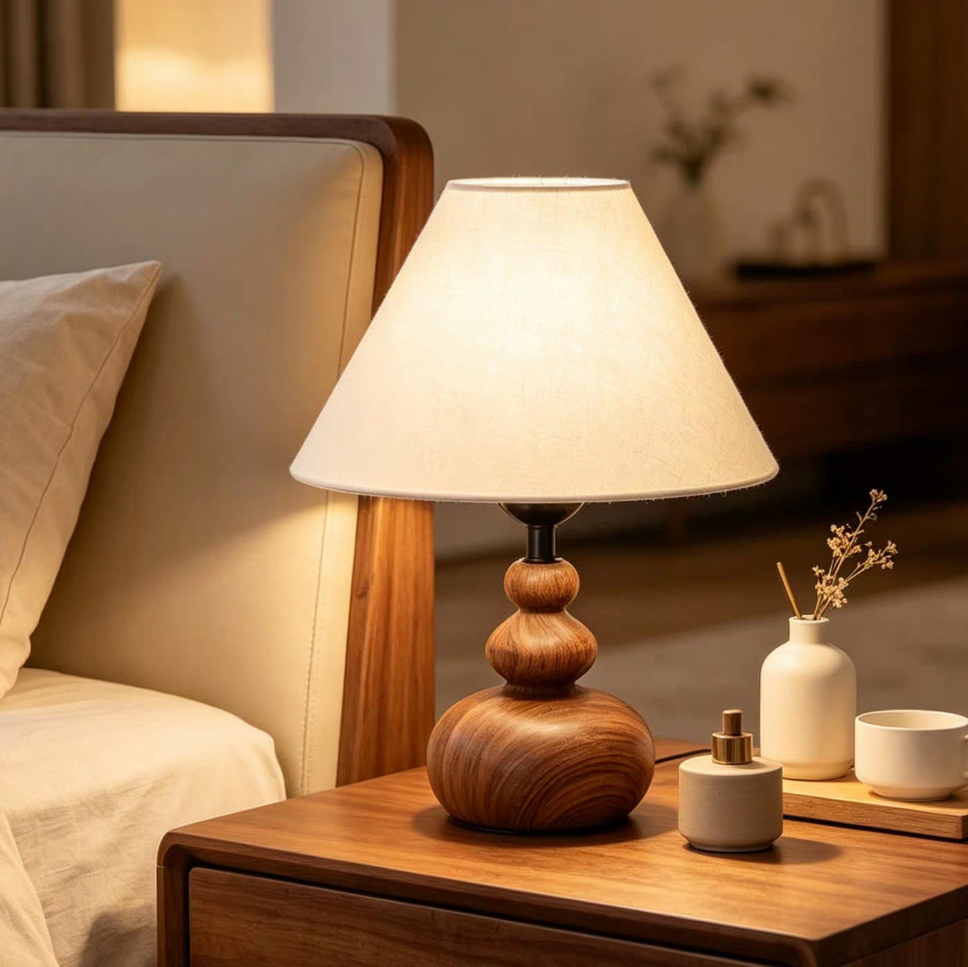 Contemporary Wooden Base Table Lamp