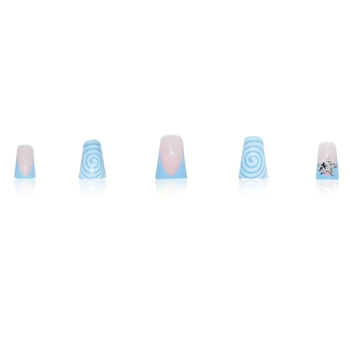 Artistic Long Press-On Nail Design with 3D Star Accents Acalora