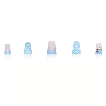 Artistic Long Press-On Nail Design with 3D Star Accents Acalora