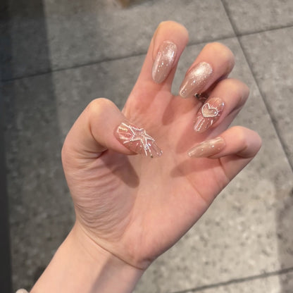 Fashionable Press-On Nail Set with Glamorous Star and Heart Designs Acalora
