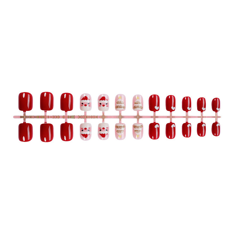 Holiday-Themed Press-On Nail Set with Fun Santa and Heart Designs Acalora