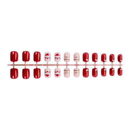 Holiday-Themed Press-On Nail Set with Fun Santa and Heart Designs Acalora