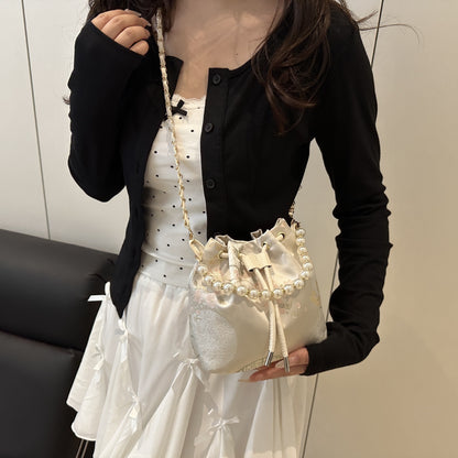Elegant Floral Print Drawstring Bucket Bag Acalora