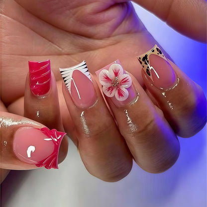Decorative Press-On Nail Art with Floral Designs Acalora